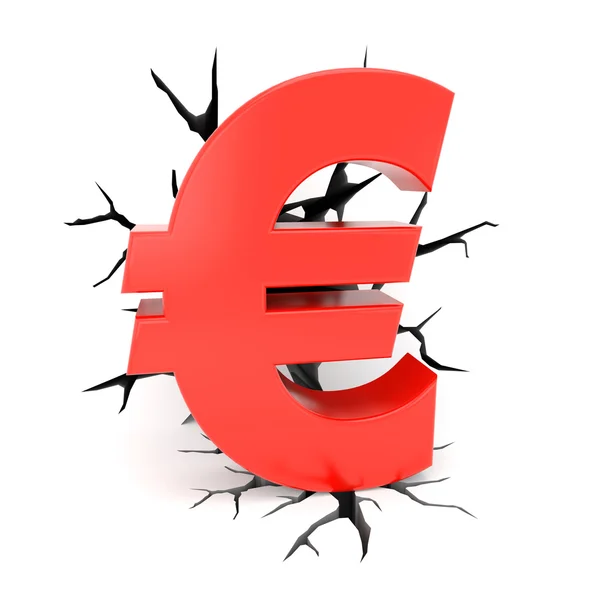 Cracks surround red euro symbol — Stock Photo, Image