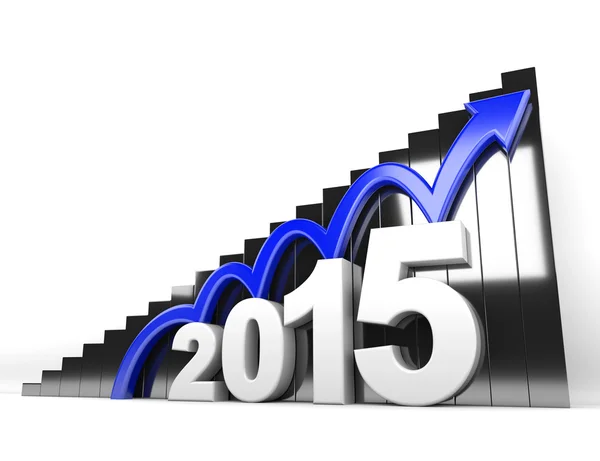 Blue arrow jumps on 2015 — Stock Photo, Image