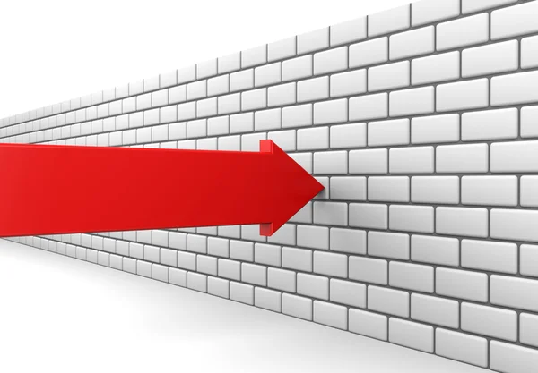 Kırmızı ok bir tuğla duvar çöküyor