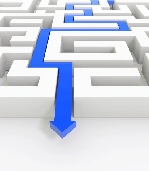 Blue arrow leads through a maze — Stock Photo, Image