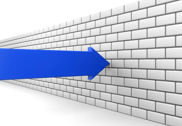 Blue arrow crashes into a brick wall — Stock Photo, Image