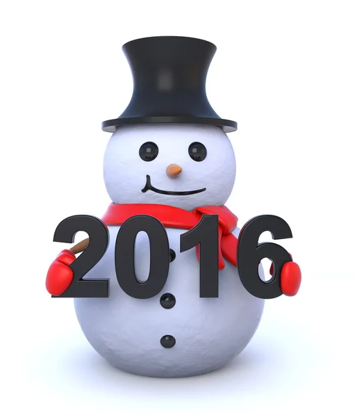 Small 3d snowman 2016 — Stock Photo, Image