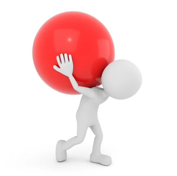 Branco 3D humano carrega esfera vermelha — Fotografia de Stock