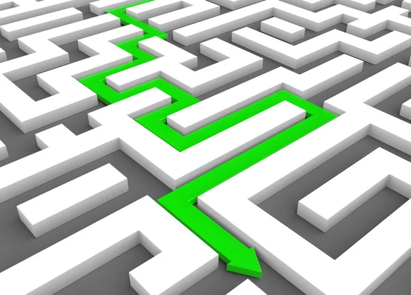 Green arrow leads through a maze — Stock Photo, Image