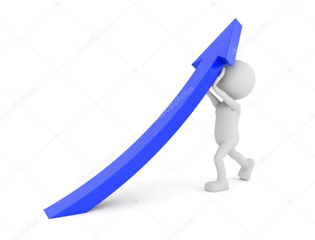 White 3D human lifting a blue arrow