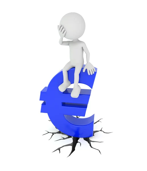 White 3d human sits on euro symbol — Stock Photo, Image