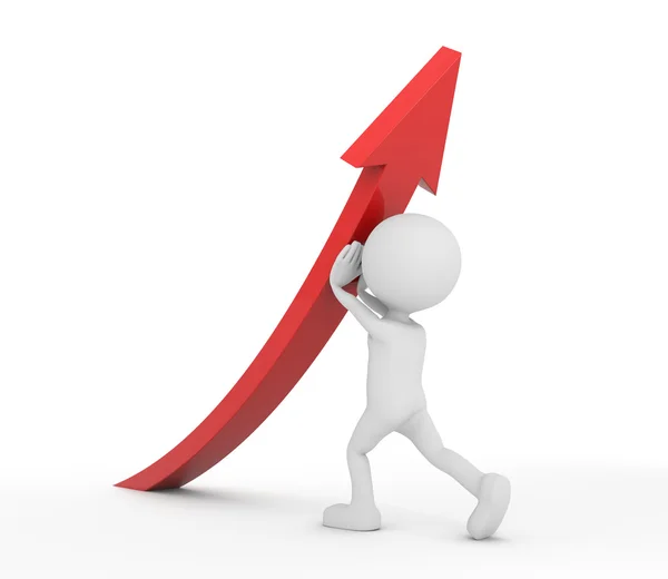 3D insan kırmızı bir ok kaldırma beyaz