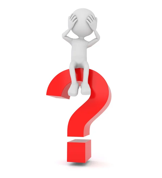 White 3d person sitting on a question mark — Stock Photo, Image