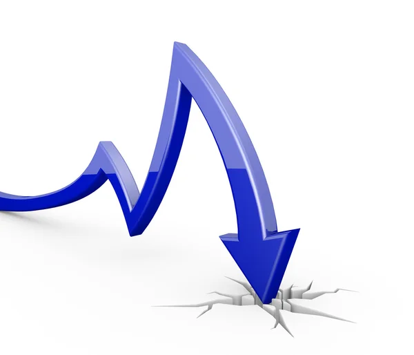 Blå 3d pilen diagrammet flyttas ner — Stockfoto