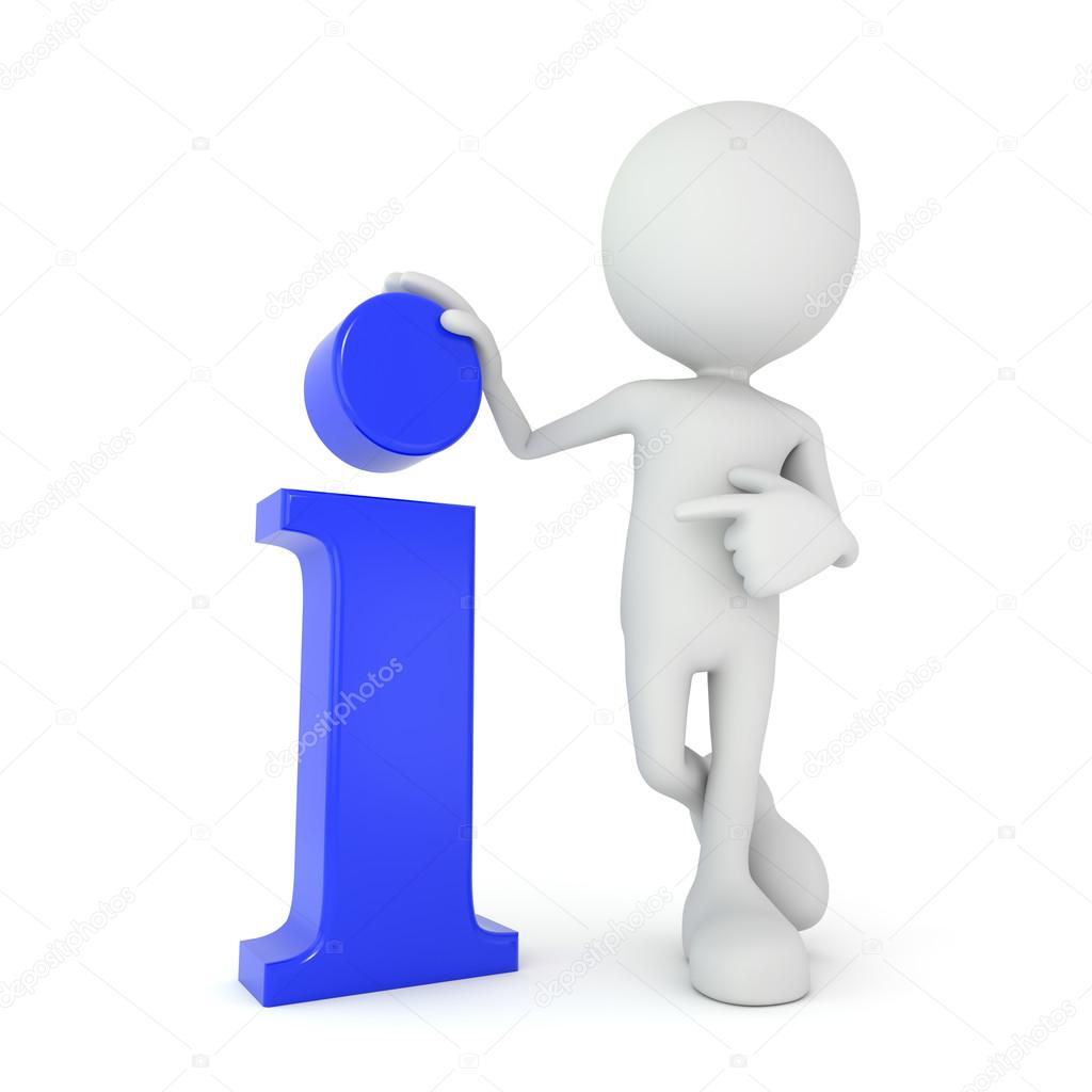 White 3d human - pointing at info symbol