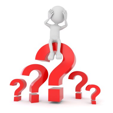 White 3d person sitting on a question mark clipart