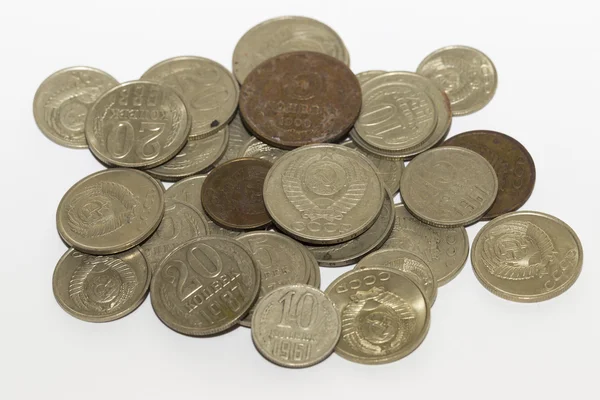 Металеві гроші СРСР - п'ять копів, десять копійок, п'ятдесят копійок — стокове фото