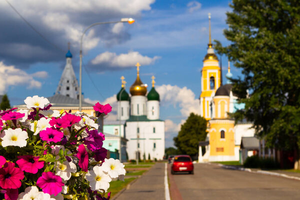 Russia, Kolomna, July 3, 2020 - Kolomna Kremlin, churches and streets.