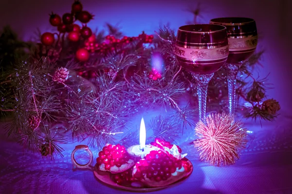 Christmas still life  in lilac-purple tone — Stock Photo, Image