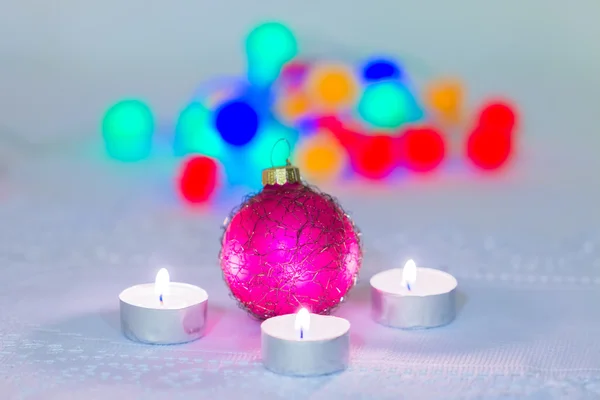 Christmas composition with candles and Christmas decorations — Stock Photo, Image