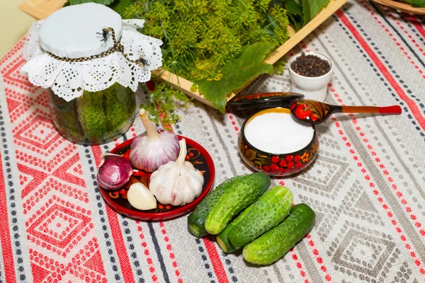 Pickling cucumbers, pickling - cucumbers, herbs, spices, salt, h — Stock Image Pickling cucumbers, pickling - cucumbers, herbs, spices, salt, h Royalty Free Stock Photos