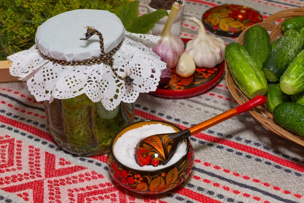 Pickling cucumbers, pickling - cucumbers, herbs, spices, salt, h — Stock Image Pickling cucumbers, pickling - cucumbers, herbs, spices, salt, h Royalty Free Stock Photos