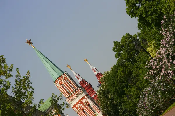 Rússia, Moscovo, Kremlin, as torres do Kremlin nascem. Lil florido — Fotografia de Stock