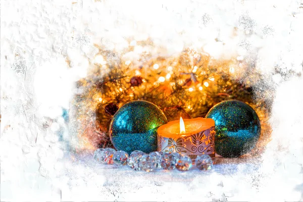 VINTAGE NEW YEAR.  NEW YEAR OR CHRISTMAS STILL LIFE WITH CANDLES — Stock Photo, Image