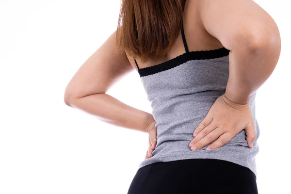 Woman Suffering Waist Back Pain Isolated White Background Health Care — Stock Photo, Image