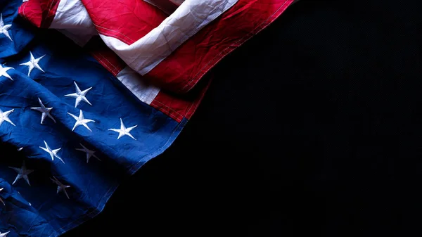 Amerikan Bayrağı Siyah Arka Plana Karşı Anma Başkanlar Gaziler Şçiler — Stok fotoğraf