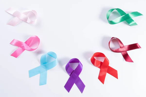 World Cancer Day Colorful Ribbon Cancer Awareness Background Copy Space — Stock Photo, Image