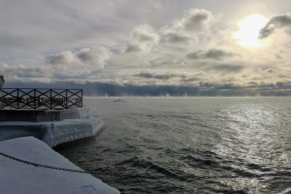 Lake Baikal in winter in Listvyanka