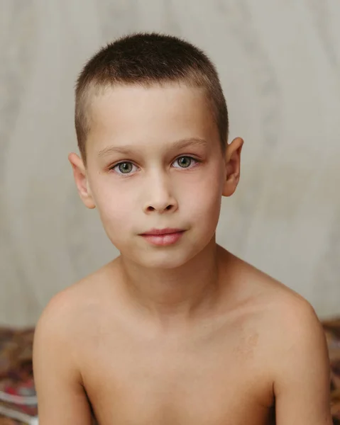 Portrait Seven Year Old Boy Short Hair Stock Photo