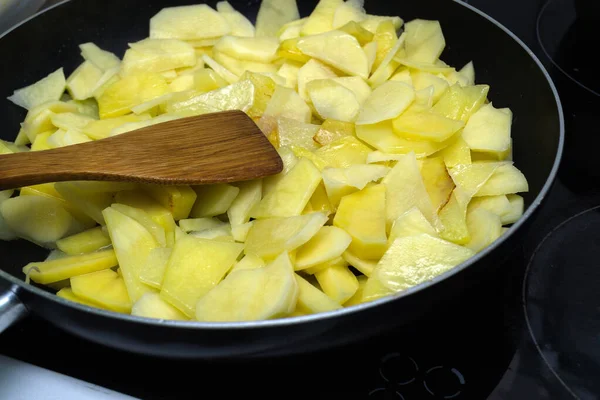 Fried Potatoes Pan Stove Stock Picture