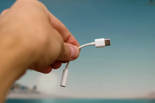 Cabo Usb Tipo Para Áudio Mão — Fotografia de Stock