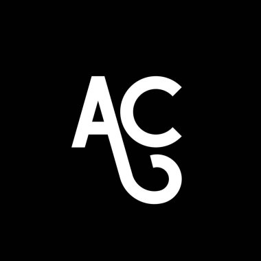 Siyah arka planda AC harfi logo tasarımı. AC yaratıcı harf logosu konsepti. AC simgesi tasarımı. Siyah arkaplanda AC beyaz harf simgesi tasarımı. A C