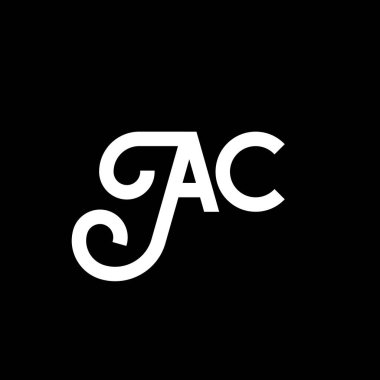 Siyah arka planda AC harfi logo tasarımı. AC yaratıcı harf logosu konsepti. AC simgesi tasarımı. Siyah arkaplanda AC beyaz harf simgesi tasarımı. A C