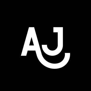 Siyah arka planda AJ harfli logo tasarımı. AJ yaratıcı harflerin baş harfleri logo kavramı. aj simgesi tasarımı. Siyah arkaplanda AJ beyaz harf simgesi tasarımı. Bir J