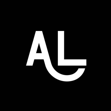 Siyah arka planda AL harf logosu tasarımı. AL yaratıcı harflerin baş harfleri logo kavramı. Al ikon tasarımı. Siyah arkaplanda AL beyaz harf simgesi tasarımı. Bir L