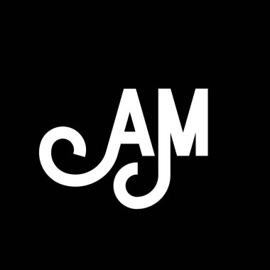 AM harfi logo tasarımı siyah arka planda. Yaratıcı harflerin baş harfleri logo kavramı. Simge tasarımı. Siyah arkaplanda AM beyaz harf simgesi tasarımı. Bir M