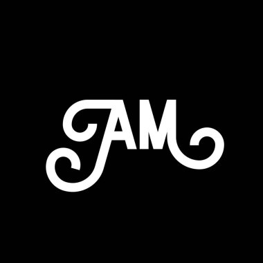 AM harfi logo tasarımı siyah arka planda. Yaratıcı harflerin baş harfleri logo kavramı. Simge tasarımı. Siyah arkaplanda AM beyaz harf simgesi tasarımı. Bir M