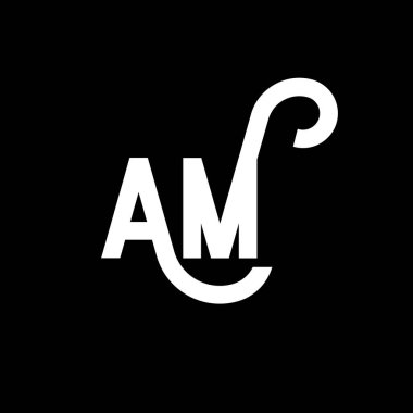 AM harfi logo tasarımı siyah arka planda. Yaratıcı harflerin baş harfleri logo kavramı. Simge tasarımı. Siyah arkaplanda AM beyaz harf simgesi tasarımı. Bir M