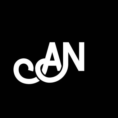 Siyah arka planda bir harf logosu tasarımı. Yaratıcı bir harfin baş harfleri logosu. Bir mektup tasarımı. Siyah arkaplanda beyaz harf tasarımı. A N, bir n logosu