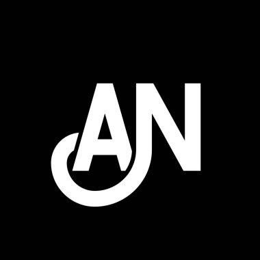 Siyah arka planda bir harf logosu tasarımı. Yaratıcı bir harfin baş harfleri logosu. Bir mektup tasarımı. Siyah arkaplanda beyaz harf tasarımı. A N, bir n logosu