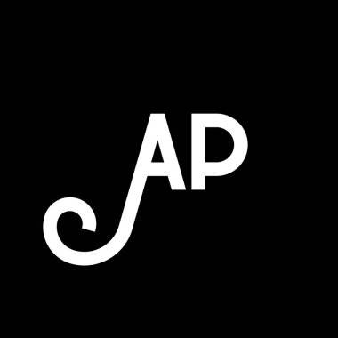 Siyah arka planda AP harfi logo tasarımı. AP yaratıcı harflerin baş harfleri logo konsepti. AP harf tasarımı. Siyah arkaplanda AP beyaz harf tasarımı. Bir P, bir p logosu