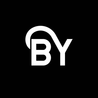 Siyah arkaplanda harf logosu tasarımı. Yaratıcı harflerle başlayan harf logosu konsepti. Harf tasarımıyla. Siyah arkaplanda beyaz harf tasarımı. B Y, b y logosu