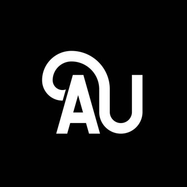 Siyah arka planda AU harf logosu tasarımı. AU yaratıcı harfler logosu konsepti. Au mektup tasarımı. Siyah arka planda AU beyaz harf tasarımı. U, U logosu.