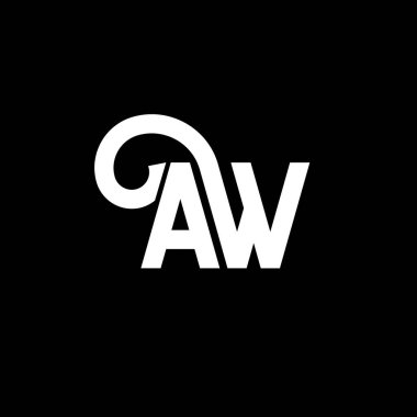 Siyah arka planda AW harfli logo tasarımı. Yaratıcı harflerin baş harfleri logo konsepti. Mektup tasarımı. Siyah arka planda AW beyaz harf tasarımı. Bir W, bir W logosu