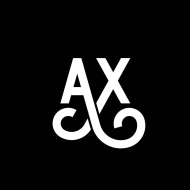 Siyah arka planda AX harfli logo tasarımı. AX yaratıcı harf logosu konsepti. Balta harfi tasarımı. Siyah arkaplanda AX beyaz harf tasarımı. X, X logosu.