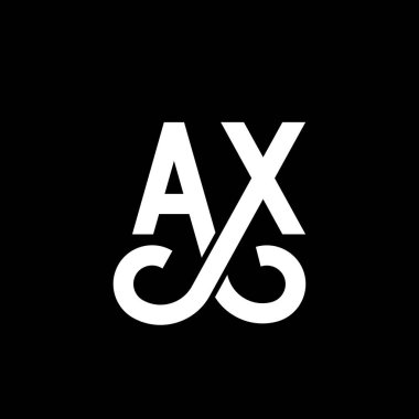 Siyah arka planda AX harfli logo tasarımı. AX yaratıcı harf logosu konsepti. Balta harfi tasarımı. Siyah arkaplanda AX beyaz harf tasarımı. X, X logosu.