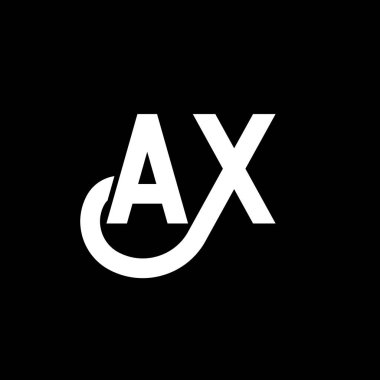 Siyah arka planda AX harfli logo tasarımı. AX yaratıcı harf logosu konsepti. Balta harfi tasarımı. Siyah arkaplanda AX beyaz harf tasarımı. X, X logosu.