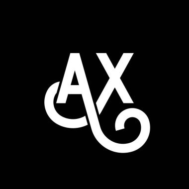 Siyah arka planda AX harfli logo tasarımı. AX yaratıcı harf logosu konsepti. Balta harfi tasarımı. Siyah arkaplanda AX beyaz harf tasarımı. X, X logosu.