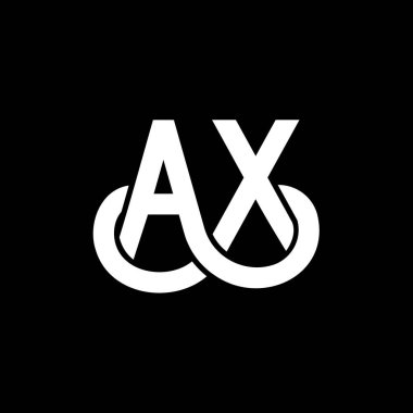 Siyah arka planda AX harfli logo tasarımı. AX yaratıcı harf logosu konsepti. Balta harfi tasarımı. Siyah arkaplanda AX beyaz harf tasarımı. X, X logosu.