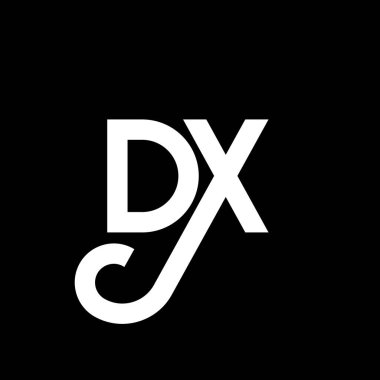 Siyah arka planda DX harfli logo tasarımı. DX yaratıcı harf logosu konsepti. DX harf tasarımı. Siyah arkaplanda DX beyaz harf tasarımı. D X, d X logosu