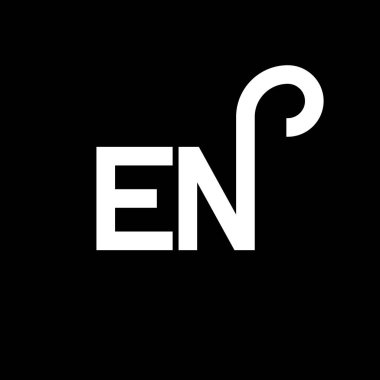 Siyah arkaplanda EN harfi logo tasarımı. EN yaratıcı harflerin baş harfleri logo konsepti. Harf dizaynı. Siyah arkaplanda en beyaz harf tasarımı. E N, e logo
